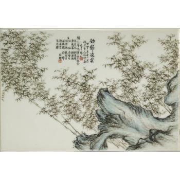 A Windswept bamboo grove behind a Gnarled patch of scholars rocks by 
																			 Xu Zhongnan