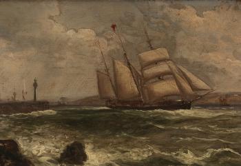 Harrington pier, Cumberland. Homeward bound, Caradock breaking through Donaghadee Sound by 
																			William Mitchell of Maryport