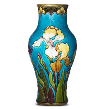 Vase squeezebag-decorated with irises by 
																			Felix Optat Milet