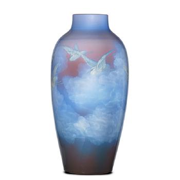 Monumental special-order Iris Glaze vase with egret by 
																			Edward Timothy Hurley