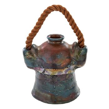 Large Hand-built Jug With Rope Handle by 
																			Nancy Jurs