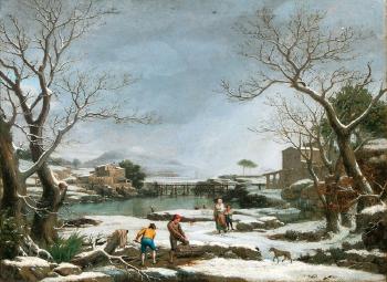 Winterlandscape with Faggot Gatherers by 
																	Giuseppe Baccigaluppo