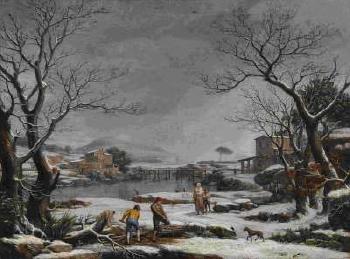 Winterliche Flusslandschaft mit Holzarbeitern by 
																	Giuseppe Baccigaluppo