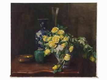 Vase With Yellow Roses c. 1925 by 
																			Helen Iversen