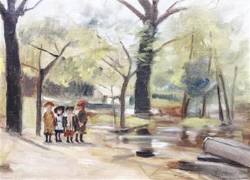 Untitled (Children along a wooded path) by 
																	Alice Taylor Gafford