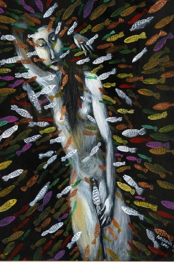 Nude woman with school of Fish by 
																			Darina Raskova