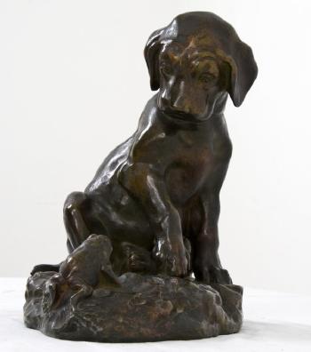 Puppy and frog by 
																			Georges Lucien Vacossin