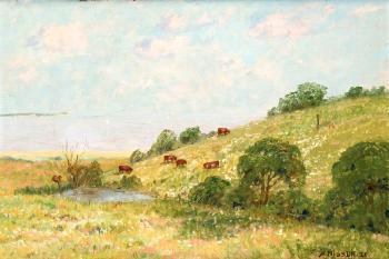 Frühsommerliche Landschaft mit Kühen bei Ekensund by 
																	Anton Nissen