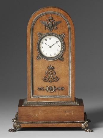 An important Fabergé silver-mounted mahogany mantel clock by 
																			Julius Rappoport