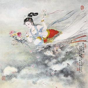 Fairy sending flowers by 
																	 Bai Bohua