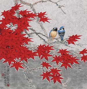 Bird and Maple Leaf by 
																	 Zhou Yansheng