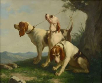 Trois chiens de chasse au repos by 
																	Victor Emile Palix