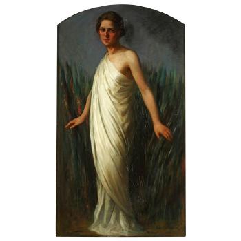 A Woman in classical Dress walking in long Grass by 
																	Joseph Szermentovski