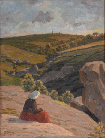 Bretonne assise devant un paysage by 
																			Albert Clouard