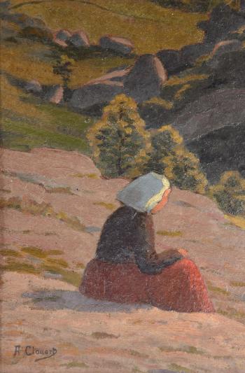 Bretonne assise devant un paysage by 
																			Albert Clouard