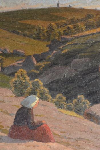 Bretonne assise devant un paysage by 
																			Albert Clouard