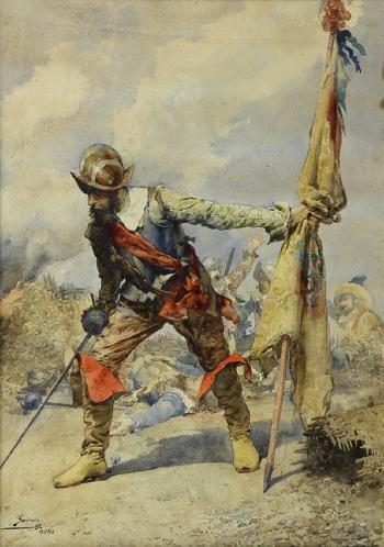 Battle Scene with Soldier by 
																			Anselmo de Guinea