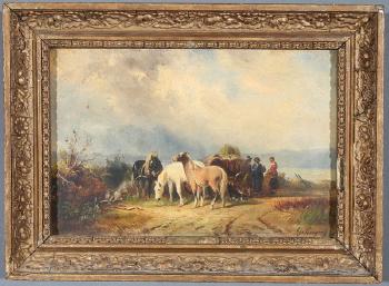 Horses and figures in a landscape by 
																			Albert Jurardus van Prooyen