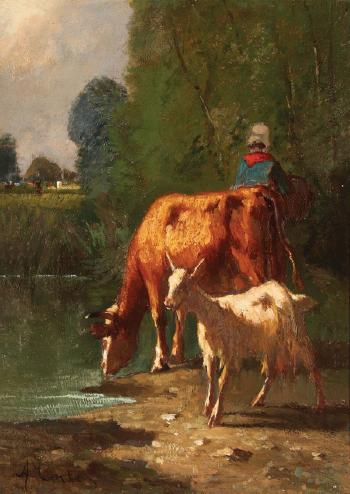 Watering livestock by 
																			Antonio Cortes y Cordero