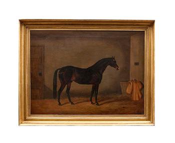 Portrait of a Bay, in a stable interior by 
																			Edwin Loder of Bath