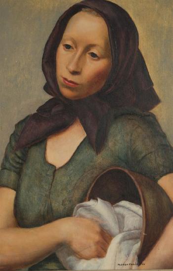 Woman wearing a black scarf by 
																			Franco Nanartonis