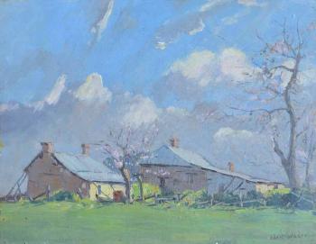 Farm house wtih blossom trees by 
																	Robert Waden