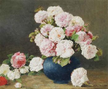 Peonies in a Blue Vase by 
																	Francois Backvis