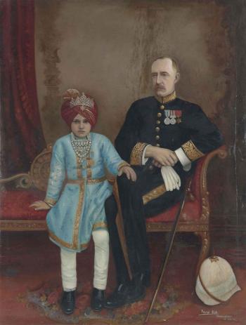 Maharaja Kisan Singh of Bharatpur with his Tutor by 
																	 Northern Indian School