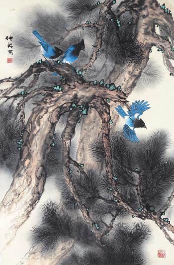 Blue Bird On The Pine by 
																	 Yu Zhonglin