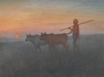 Untitled (Shepherd with Cows) by 
																	Jamini Prakash Gangooly