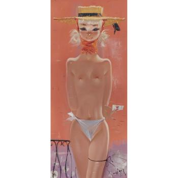 Nude with a Straw Hat on a Balcony by 
																	Igor Pantuhoff