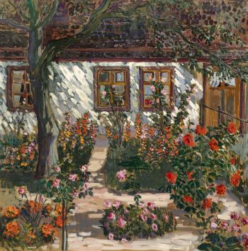 Friesian House with Flower Garden. by 
																			Walter Alfred Rosam
