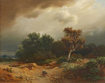 Landscape with Peasants Collecting Firewood by 
																	Heinrich Vosberg