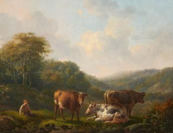 Landscape with a Shepherd and Cattle by 
																	Adolphe Charles Maximilien Engel