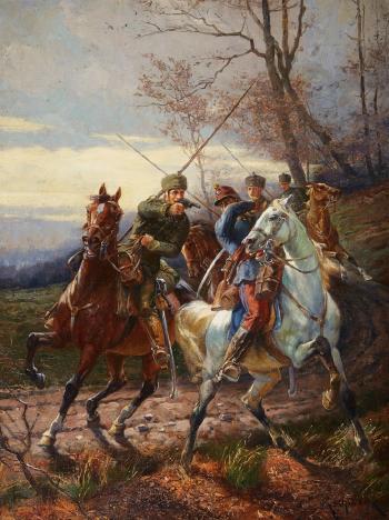 Brunswick Hussars Challenge a French Scout by 
																	Elmar von Eschwege