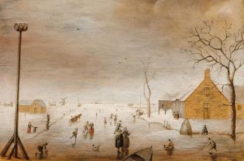 A Winter Landscape with Ice Skaters by 
																	Anthonie Verstralen