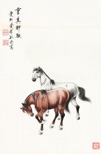 Two horses by 
																	 Aixin Jueluo Yue