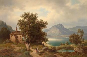 Scene with an Alpine Lake by 
																	Leonhard Rausch