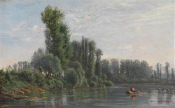 River Landscape with decorative figures by 
																	Georges de Lafage-LaujoL