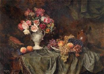Large Still Life with Flowers and Fruit by 
																	Anton Wrabetz