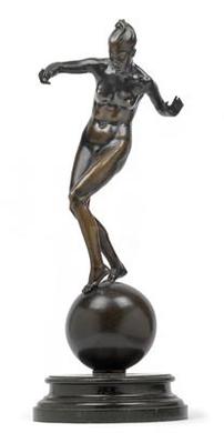 Female Nude dancing atop a sphere by 
																	Hans Elischer