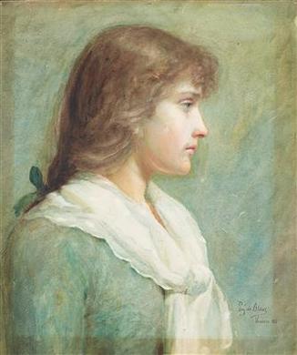 A portrait study of a woman in profile by 
																	Eugen von Blaas