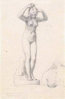 a study of a woman standing in the style of an ancient Venus, a female torso at lower right, by 
																	Eugen von Blaas