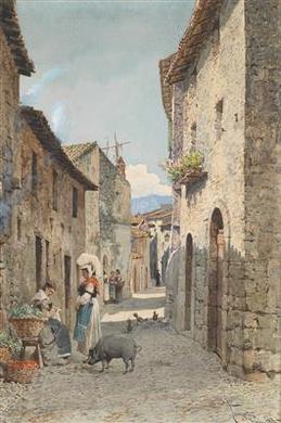 A Roman Lane with a shadow and a pig by 
																	Ramon Tusquets y Maignon