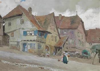 A street and a women from the area of Straßburg by 
																	Georg Daubner