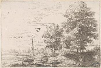 Landscape with a shepherd seated on a tree trunk by 
																	Philip Augustyn Immenraedt