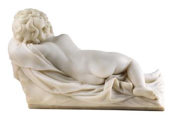 Sleeping Cupid, lying on a cloth laid over a rock by 
																			Paolo Triscornia