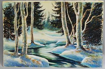 Winter and autumn river scene by 
																			James A Camlin