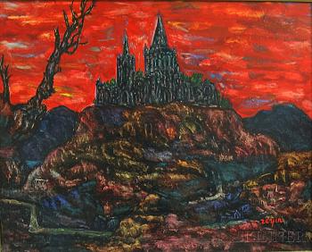 Landscape with a Hilltop Cathedral Against a Red Sky by 
																			Faibich Shraga Zarfin