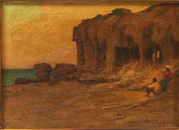 Couple seated by a seaside cliffs or grotto by 
																			H Cyrus Farnum
